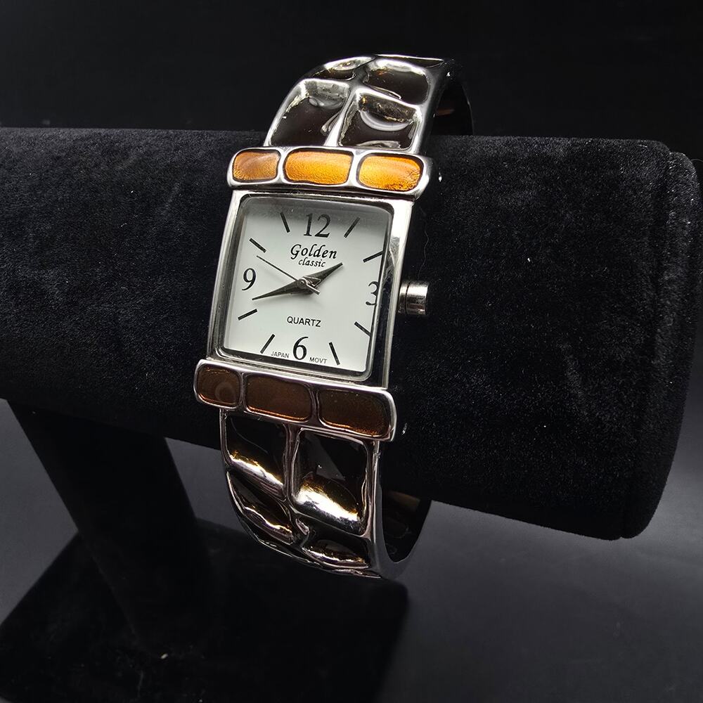 Golden Classic Brown Animal Print Cuff Watch Quartz WORKS